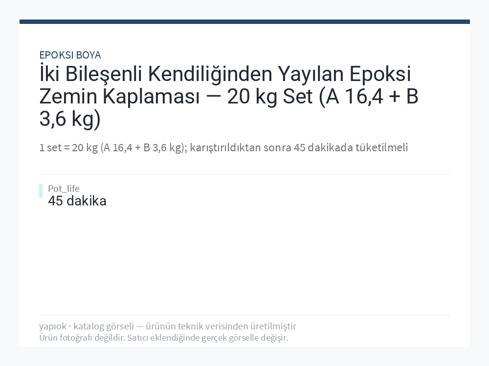 İki Bileşenli Kendiliğinden Yayılan Epoksi Zemin Kaplaması — 20 kg Set (A 16,4 + B 3,6 kg)