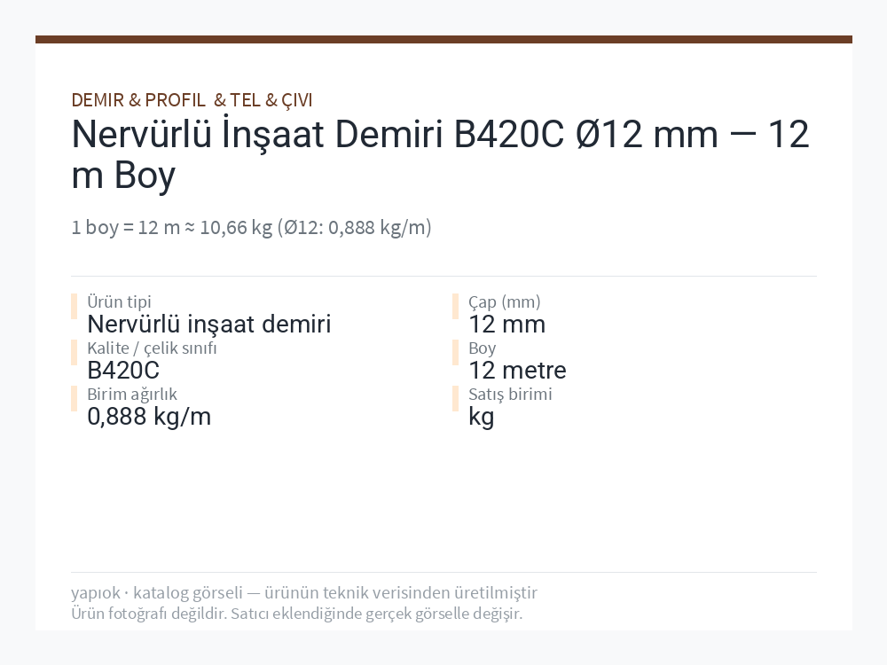 Nervürlü İnşaat Demiri B420C Ø12 mm — 12 m Boy