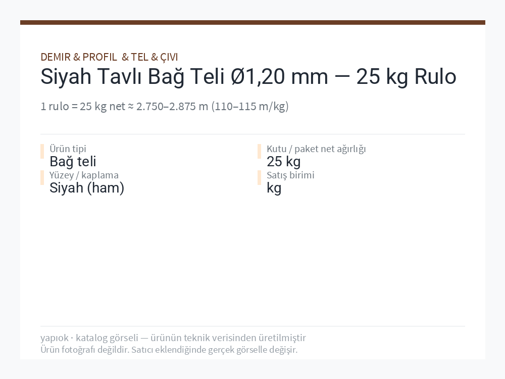 Siyah Tavlı Bağ Teli Ø1,20 mm — 25 kg Rulo
