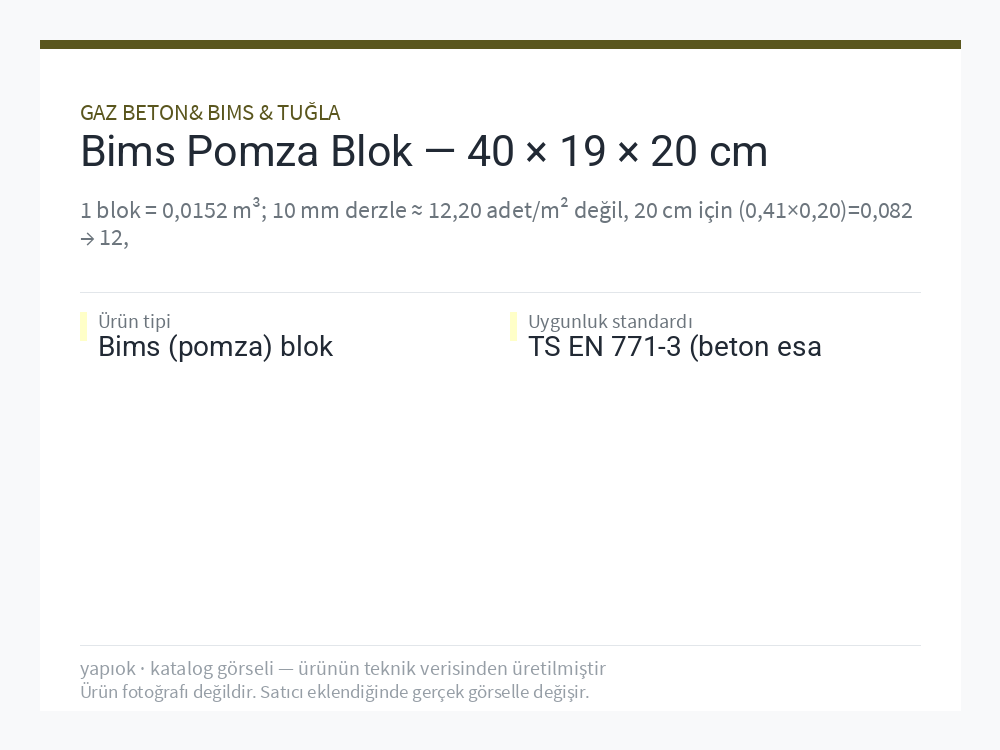 Bims Pomza Blok — 40 × 19 × 20 cm