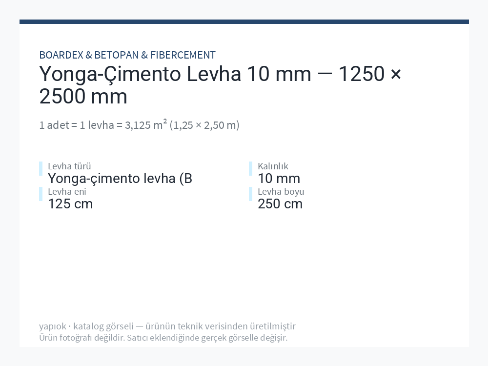Yonga-Çimento Levha 10 mm — 1250 × 2500 mm