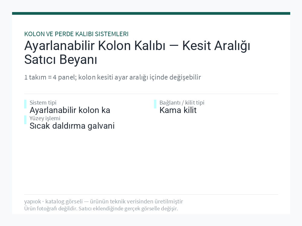Ayarlanabilir Kolon Kalıbı — Kesit Aralığı Satıcı Beyanı