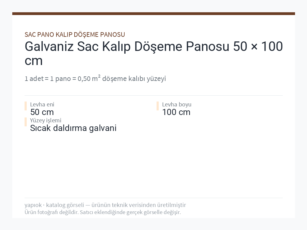 Galvaniz Sac Kalıp Döşeme Panosu 50 × 100 cm