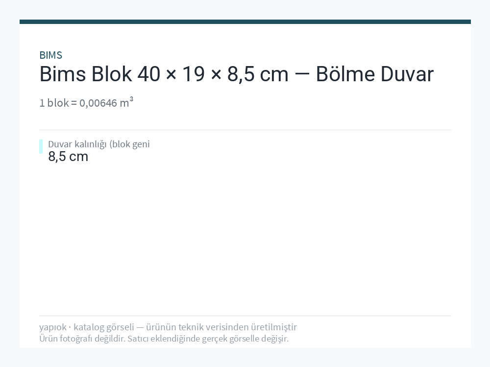 Bims Blok 40 × 19 × 8,5 cm — Bölme Duvar