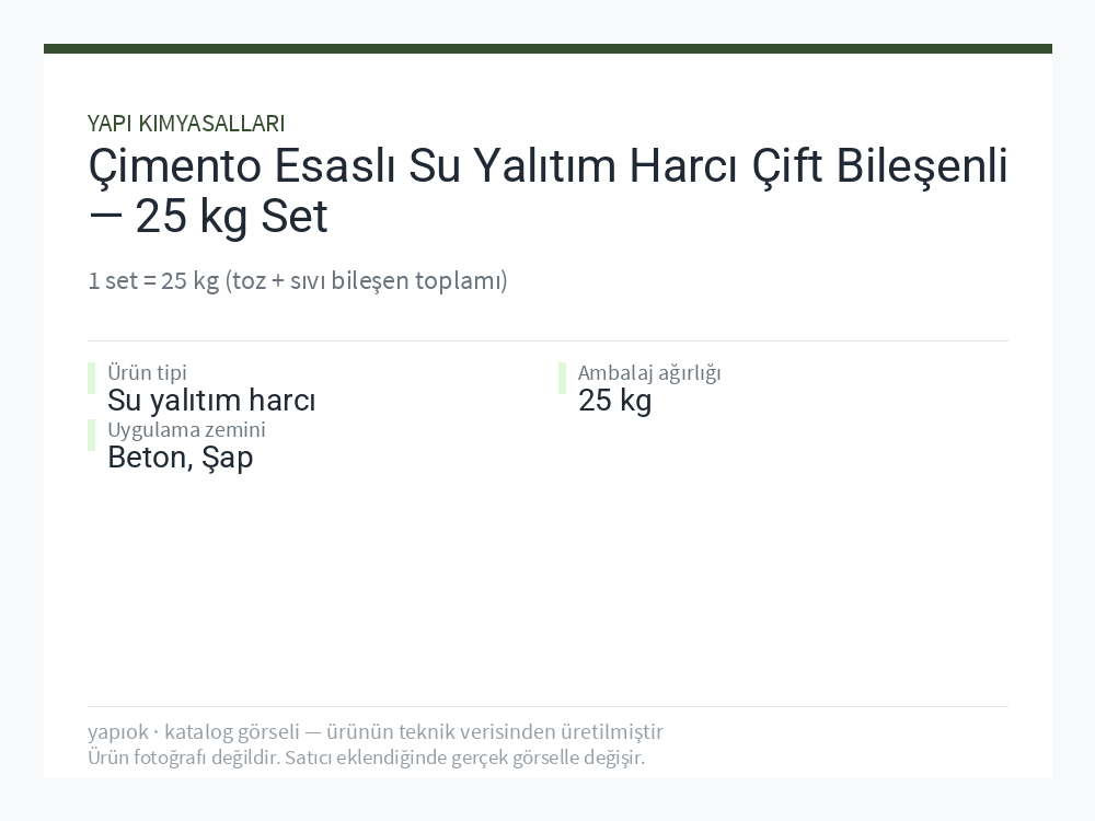 Çimento Esaslı Su Yalıtım Harcı Çift Bileşenli — 25 kg Set