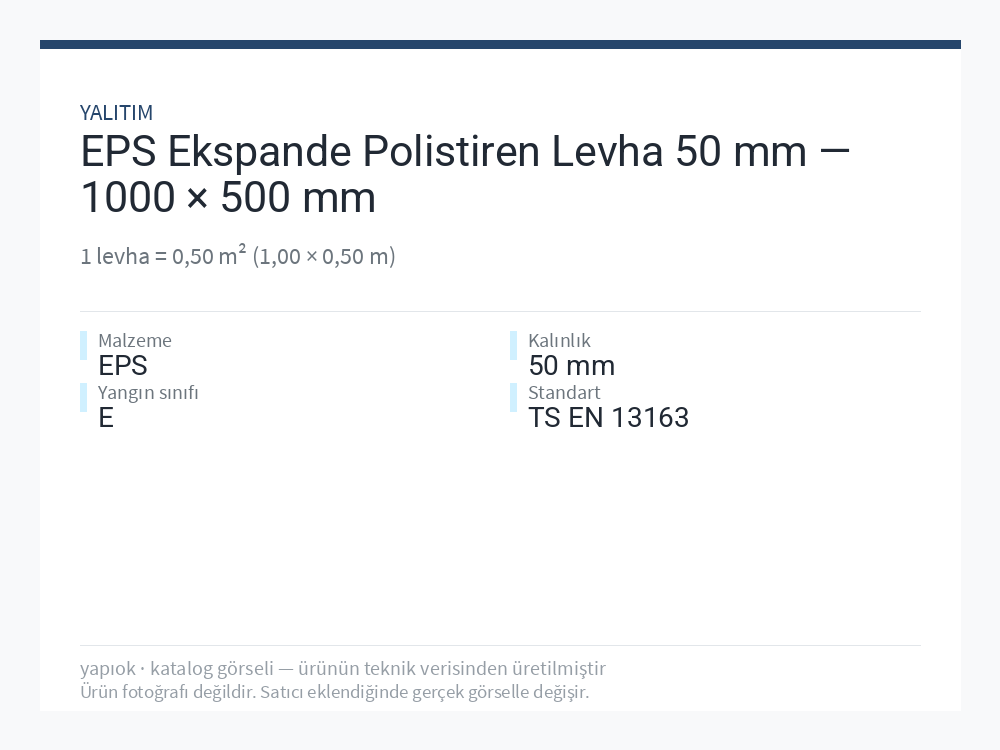 EPS Ekspande Polistiren Levha 50 mm — 1000 × 500 mm