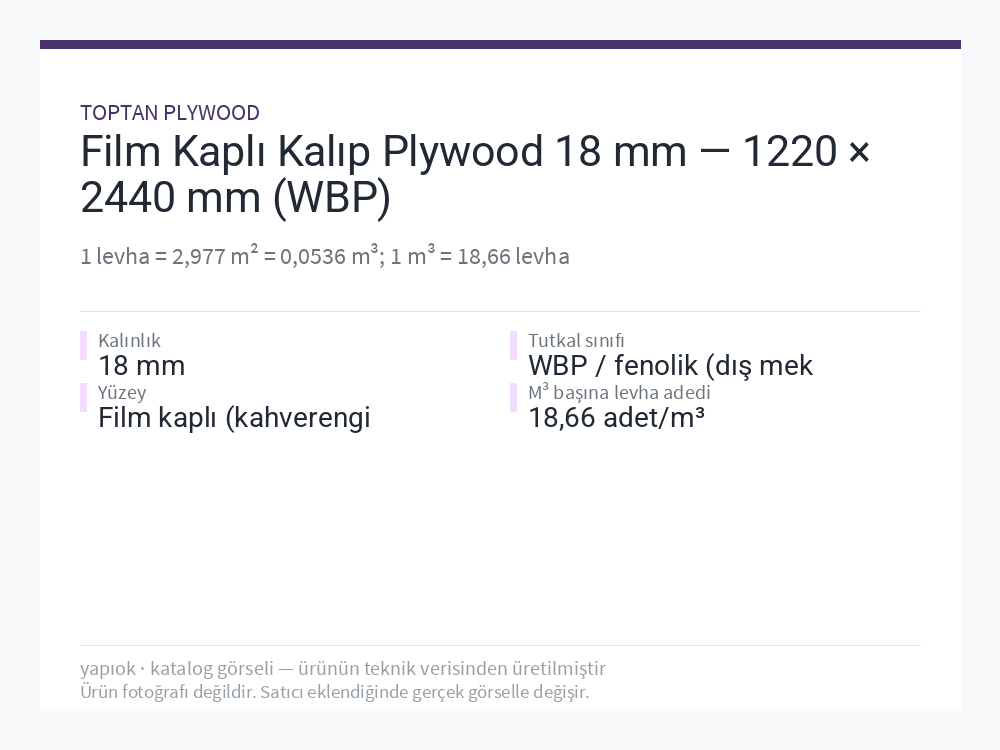 Film Kaplı Kalıp Plywood 18 mm — 1220 × 2440 mm (WBP)