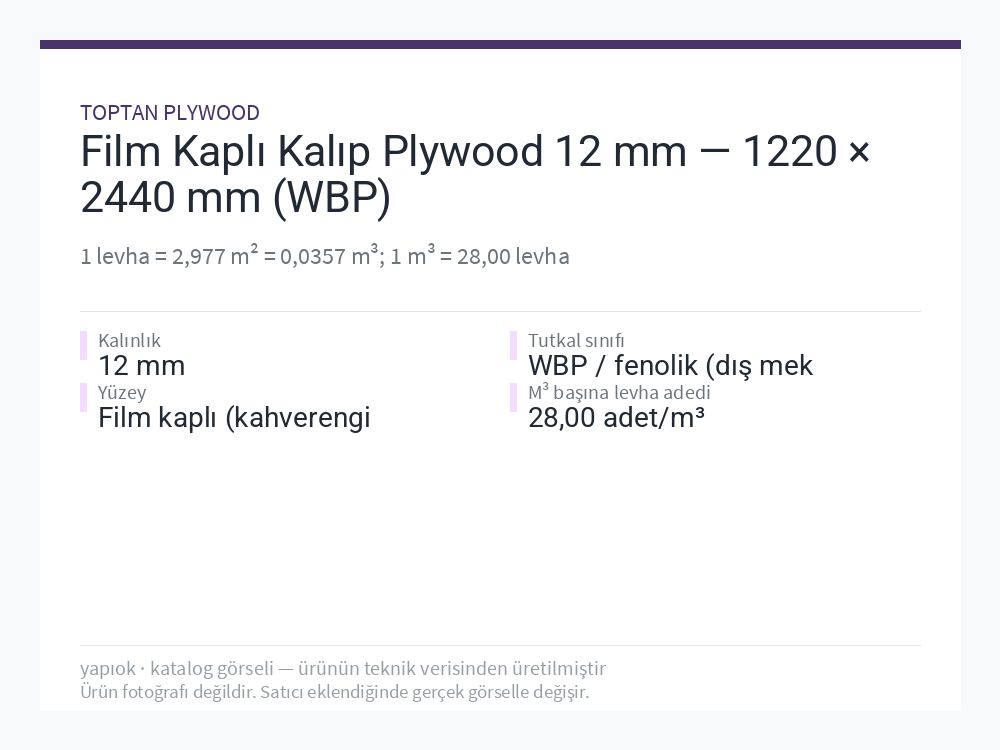 Film Kaplı Kalıp Plywood 12 mm — 1220 × 2440 mm (WBP)