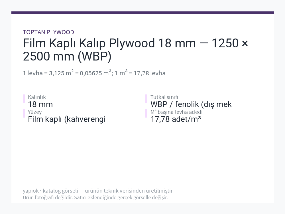 Film Kaplı Kalıp Plywood 18 mm — 1250 × 2500 mm (WBP)
