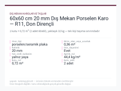 60x60 cm 20 mm Dış Mekan Porselen Karo — R11, Don Dirençli