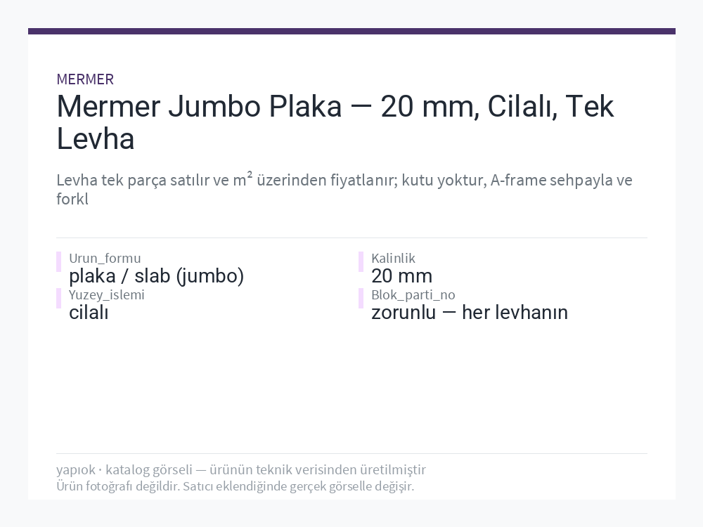 Mermer Jumbo Plaka — 20 mm, Cilalı, Tek Levha