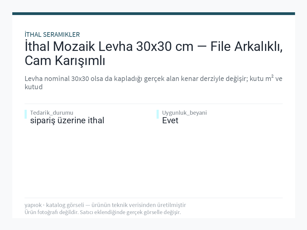 İthal Mozaik Levha 30x30 cm — File Arkalıklı, Cam Karışımlı