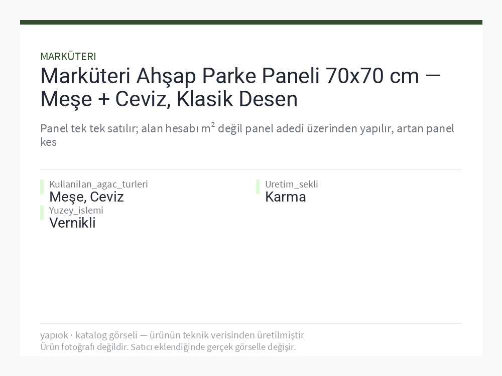 Marküteri Ahşap Parke Paneli 70x70 cm — Meşe + Ceviz, Klasik Desen