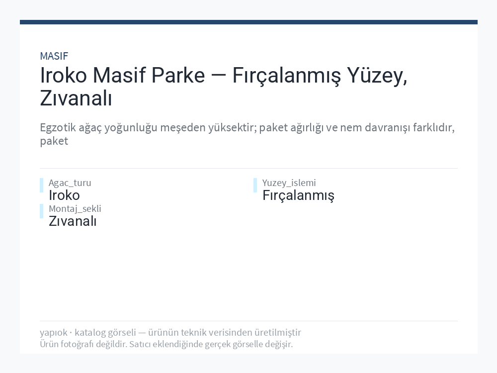 Iroko Masif Parke — Fırçalanmış Yüzey, Zıvanalı