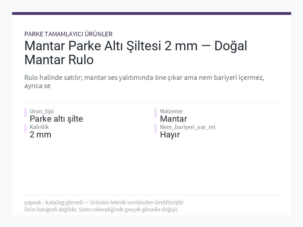 Mantar Parke Altı Şiltesi 2 mm — Doğal Mantar Rulo