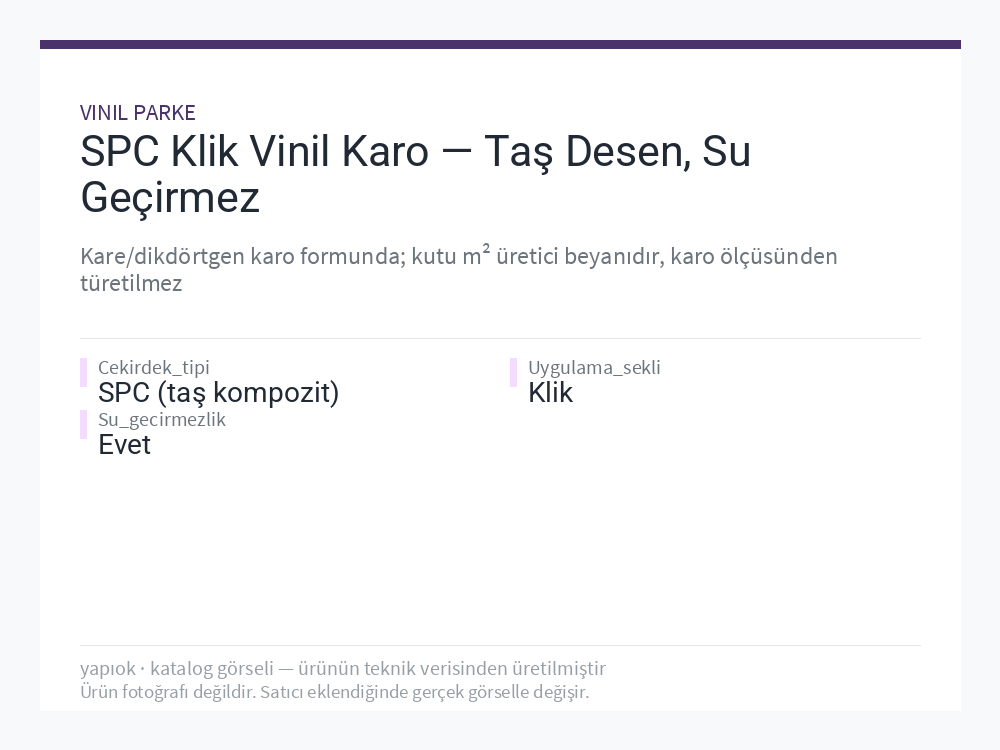 SPC Klik Vinil Karo — Taş Desen, Su Geçirmez