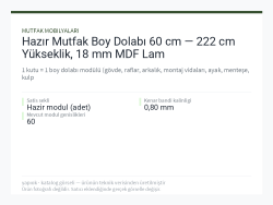 Hazır Mutfak Boy Dolabı 60 cm — 222 cm Yükseklik, 18 mm MDF Lam