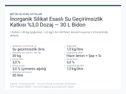 İnorganik Silikat Esaslı Su Geçirimsizlik Katkısı %3,0 Dozaj — 30 L Bidon
