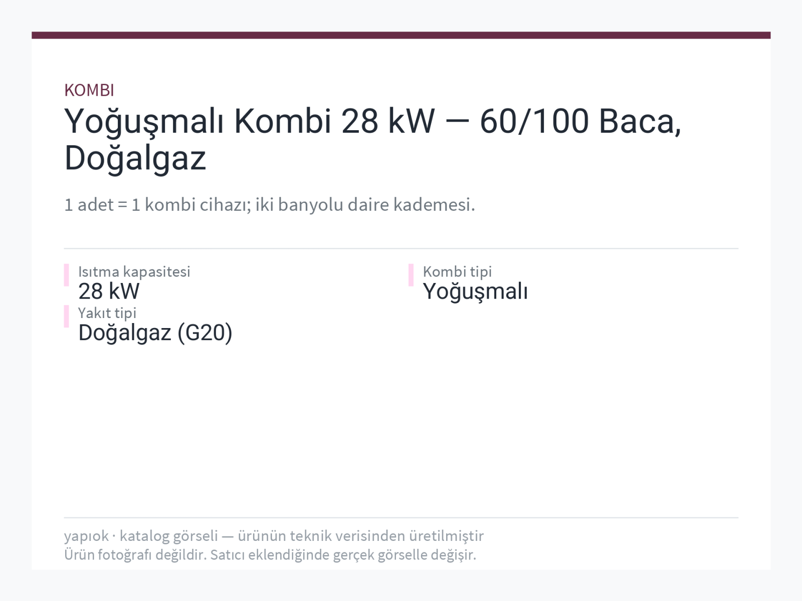 Yoğuşmalı Kombi 28 kW — 60/100 Baca, Doğalgaz