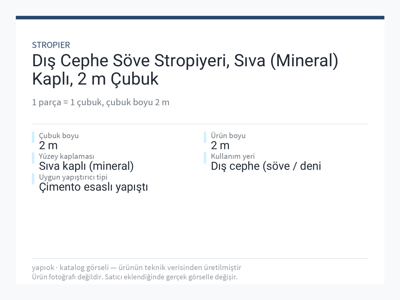 Dış Cephe Söve Stropiyeri, Sıva (Mineral) Kaplı, 2 m Çubuk