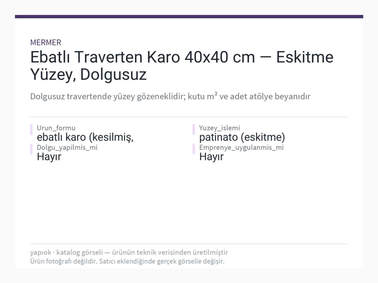 Ebatlı Traverten Karo 40x40 cm — Eskitme Yüzey, Dolgusuz