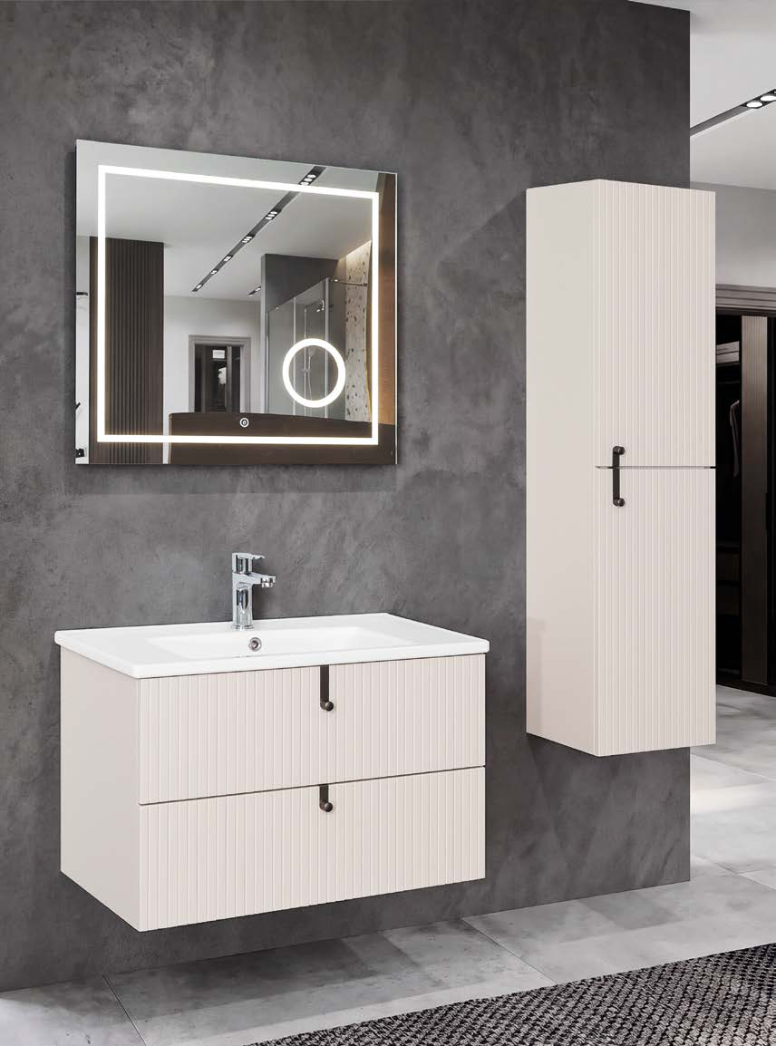 Lineart Verti 1000 Lavabo Modül + Prima Led Aydınlatmalı Ayna Dolap Modül 100 cm Kaşmir uygulama örneği