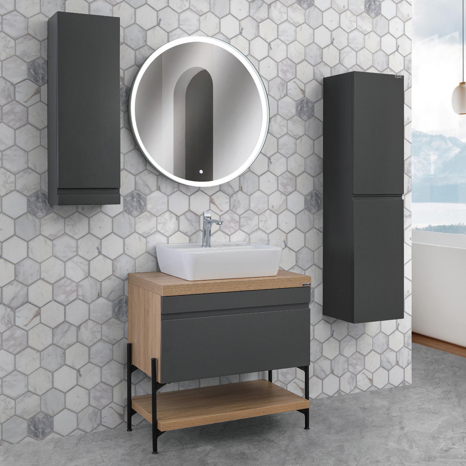 Lineart Style 1410D Çift Lavabolu Modül + Vista Led Ayna Modül 140 cm Meşe-Füme uygulama örneği