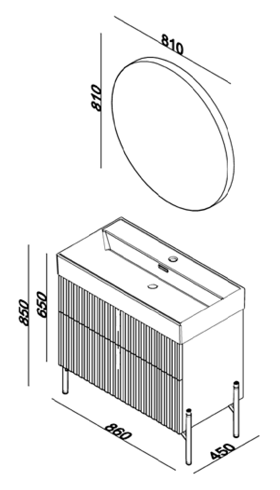 Lineart Jazz 860 Lavabo Modül + Dolce Ø80 Metal Çerçeveli Led Ayna Modül 85 cm Beyaz uygulama örneği