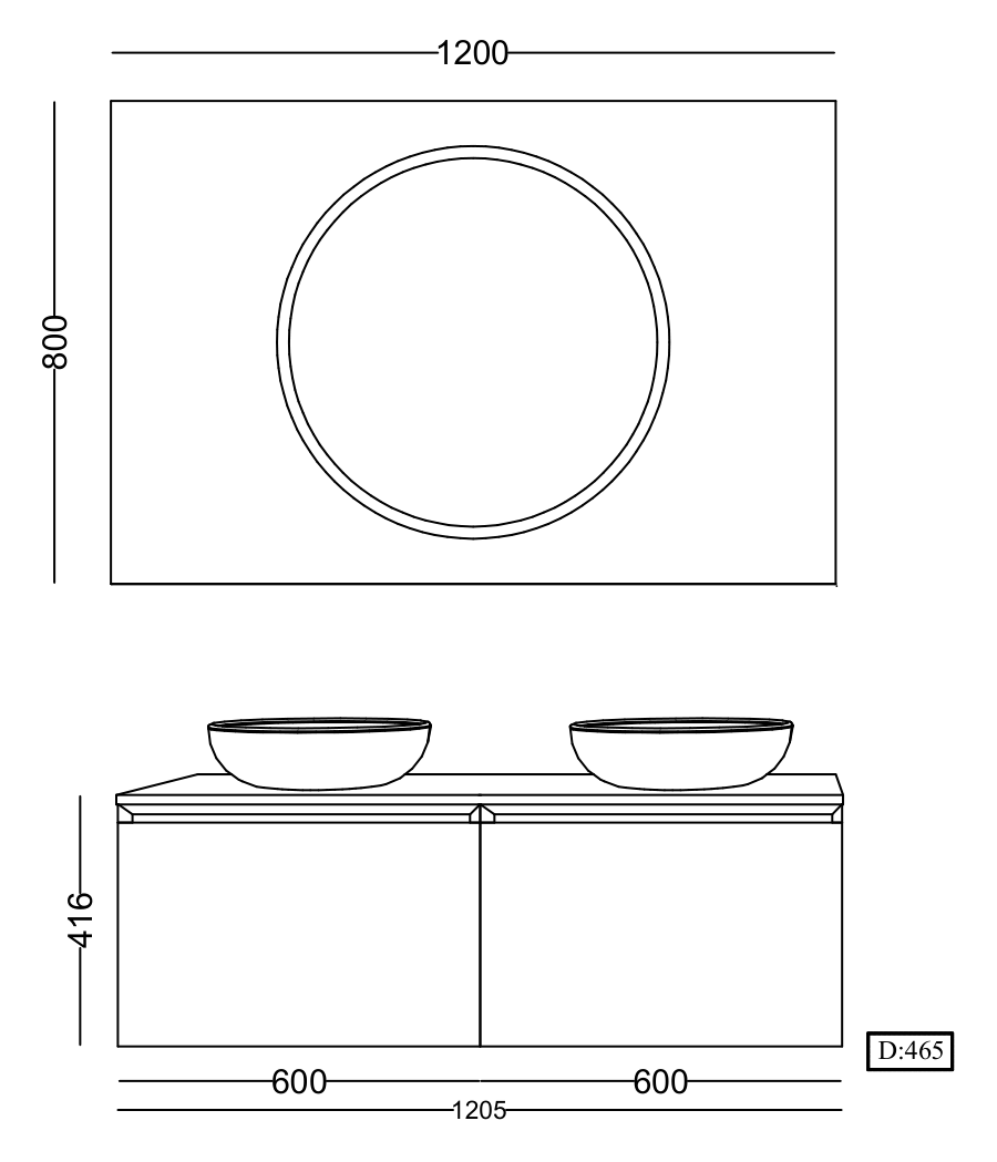 Lineart Royal Circle 1210D Çift Lavabolu Modül + Bella Led Ayna Modül 120 cm Siyah uygulama örneği