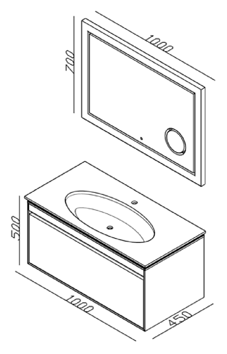 Lineart Icon 1010 Lavabolu Modül + Voyage Büyüteçli Led Ayna Modül 100 cm Beyaz-Gri uygulama örneği