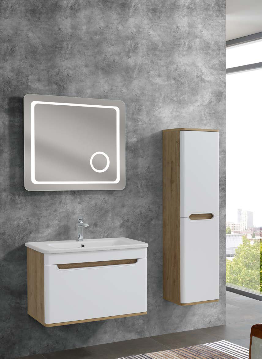 Lineart Wing 1050 Lavabolu Modül + Led Aydınlatmalı Ayna Dolap Modül 105 cm Cadiz-Beyaz uygulama örneği