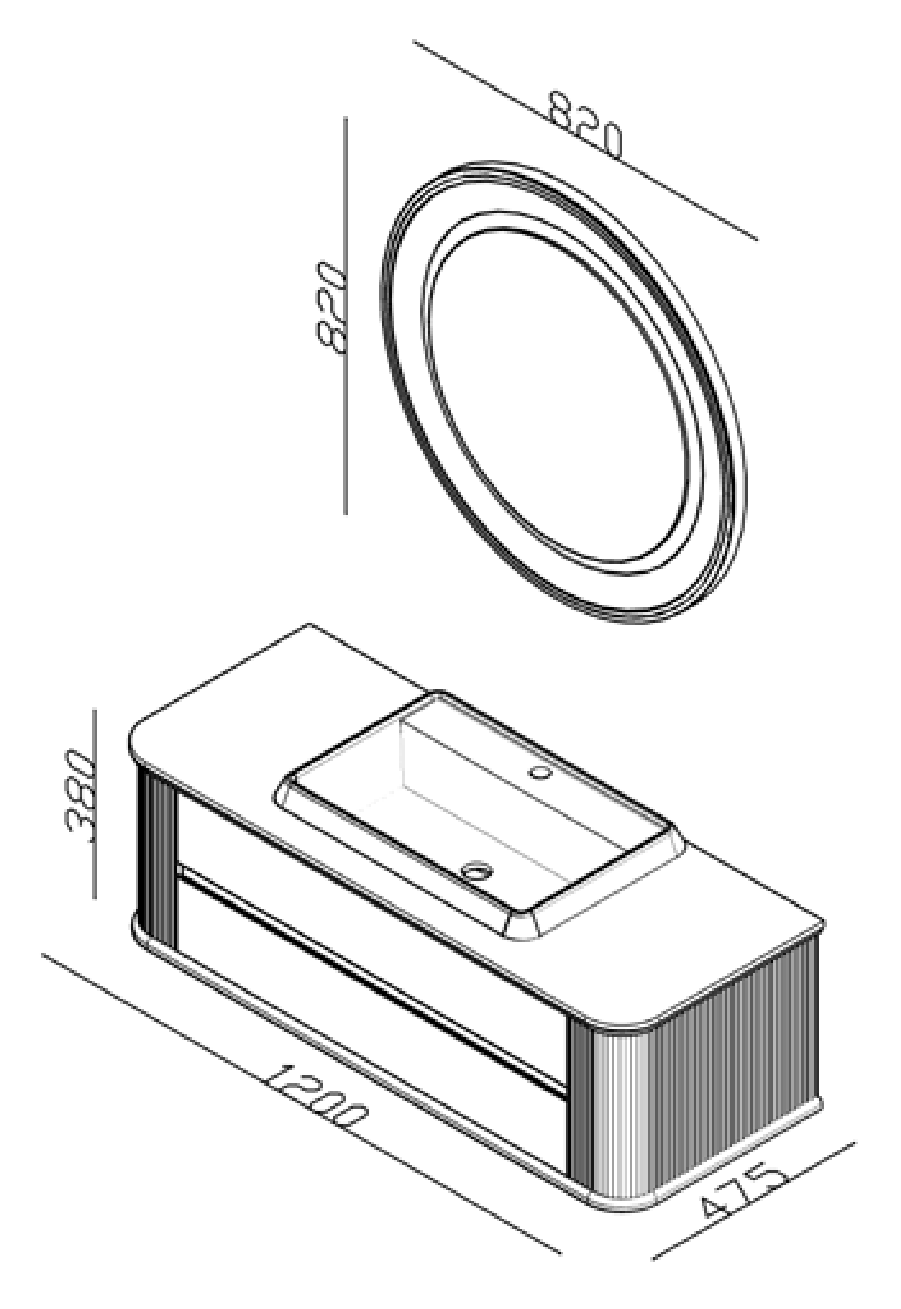 Lineart Maison 1200 Lavabolu Modül + Maison Ø80 Led Ayna Modül 120 cm Sahra uygulama örneği