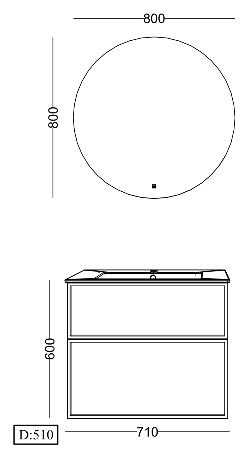 Lineart Silva 710 Lavabolu Modül + Timber Ø80 Led Ayna Modül 70 cm Milo uygulama örneği