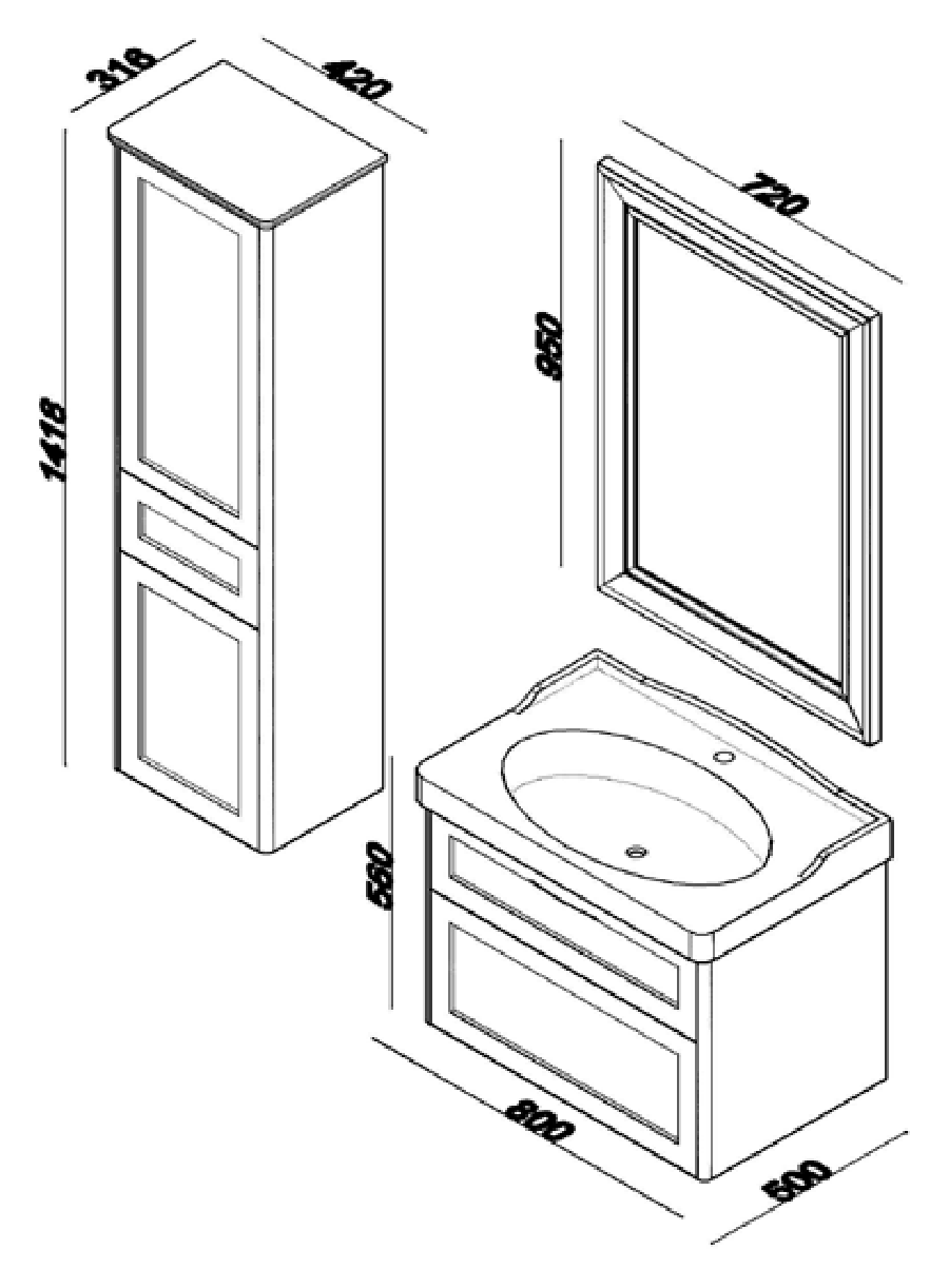 Lineart Frame 810 Lavabolu Modül + MDF Çerçeveli Flat Ayna Modül 80 cm Füme uygulama örneği