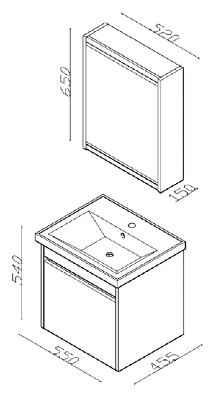 Lineart Mars 550 Lavabolu Modül + Ayna Dolap Modül 55 cm Haliç-Beyaz uygulama örneği
