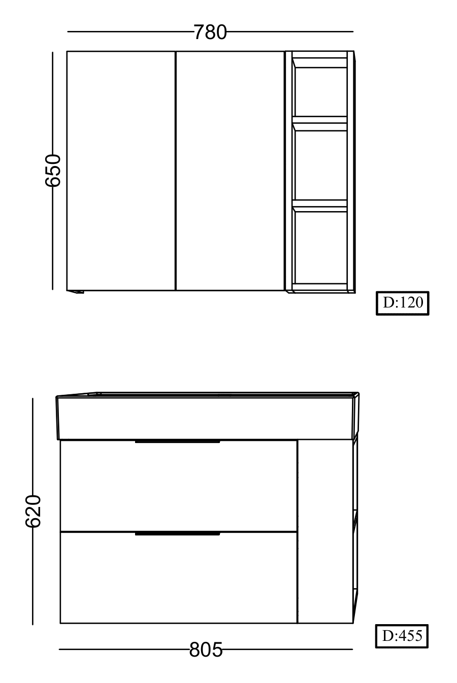 Lineart Otto 800 Lavabolu Modül + Ayna Dolap Modül 80 cm Cadiz uygulama örneği