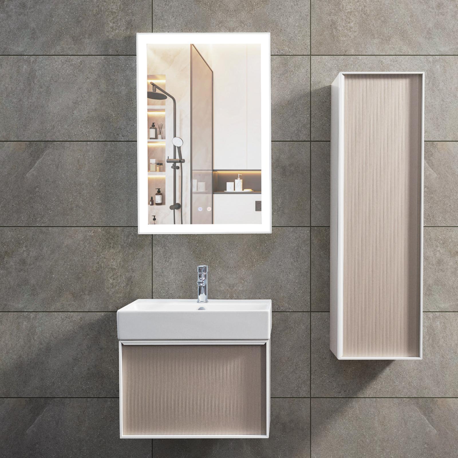 Lineart Sky 810 Lavabo Modül + Sky Alüminyum Çerçeveli Buğu Önleyici Led Ayna Modül 80 cm Nova Taş Gri uygulama örneği