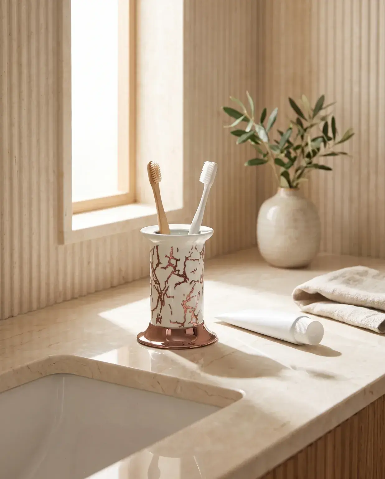 Pure Concept Marble Set Üstü Diş Fırçalık Bronz uygulama örneği