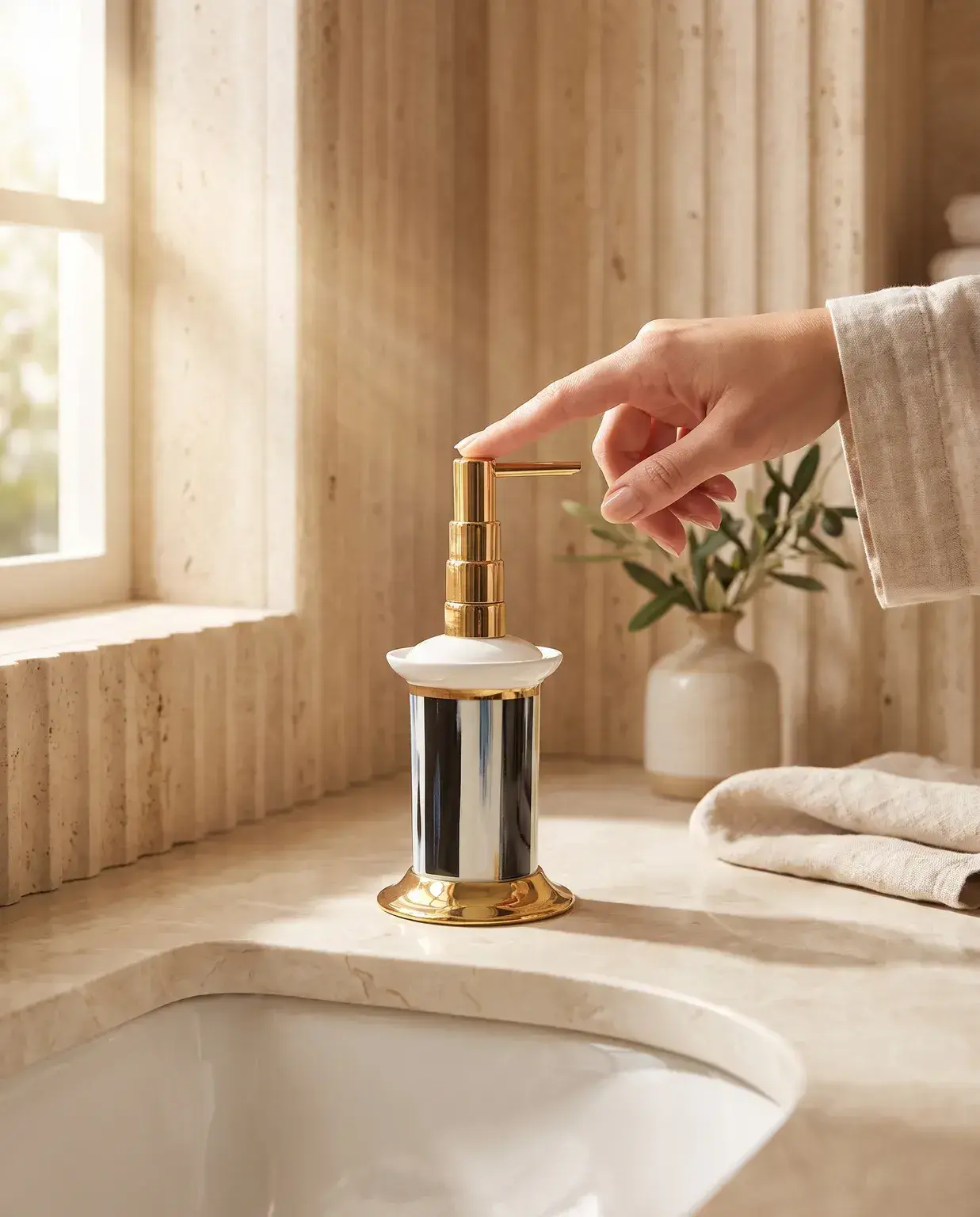 Pure Concept Stripe Sıvı Sabunluk Altın uygulama örneği