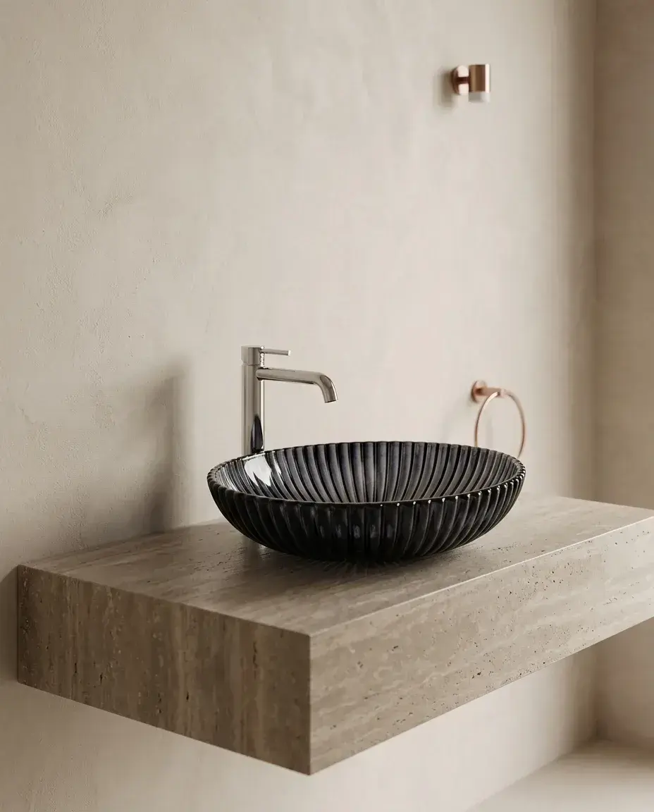 Pure Concept Dekoratif Oval Cam Lavabo Ø50 cm Siyah uygulama örneği