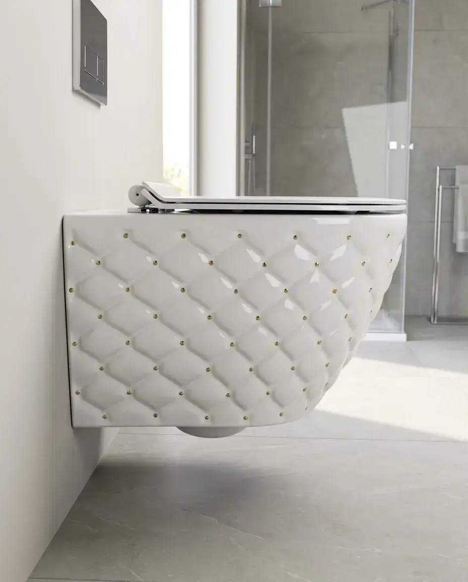 Pure Concept Kapitone Dot Kanalsız Asma Klozet Beyaz Altın uygulama örneği