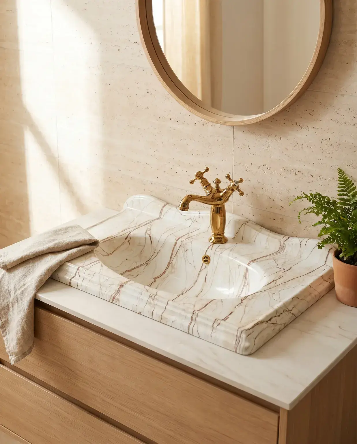 Pure Concept Victorian Rain Beige Etajerli Lavabo Beyaz, Kahve uygulama örneği