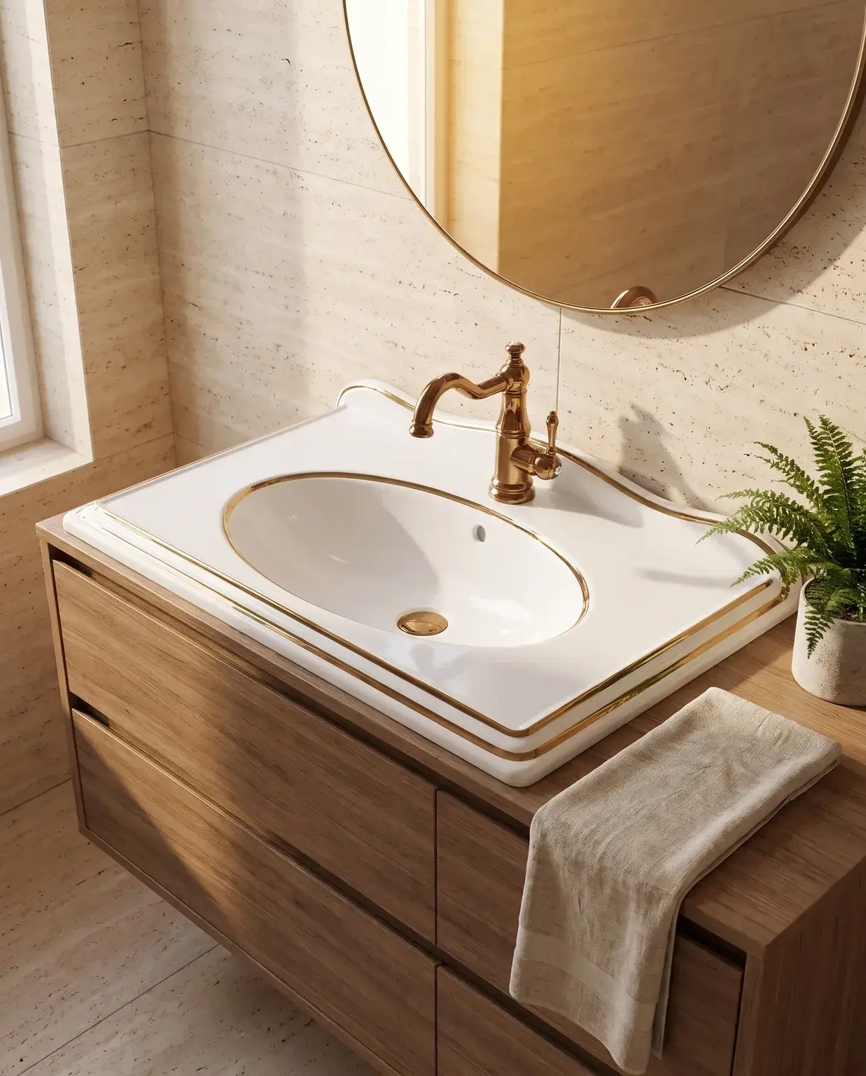 Pure Concept Victorian Etajerli Lavabo Beyaz Altın uygulama örneği