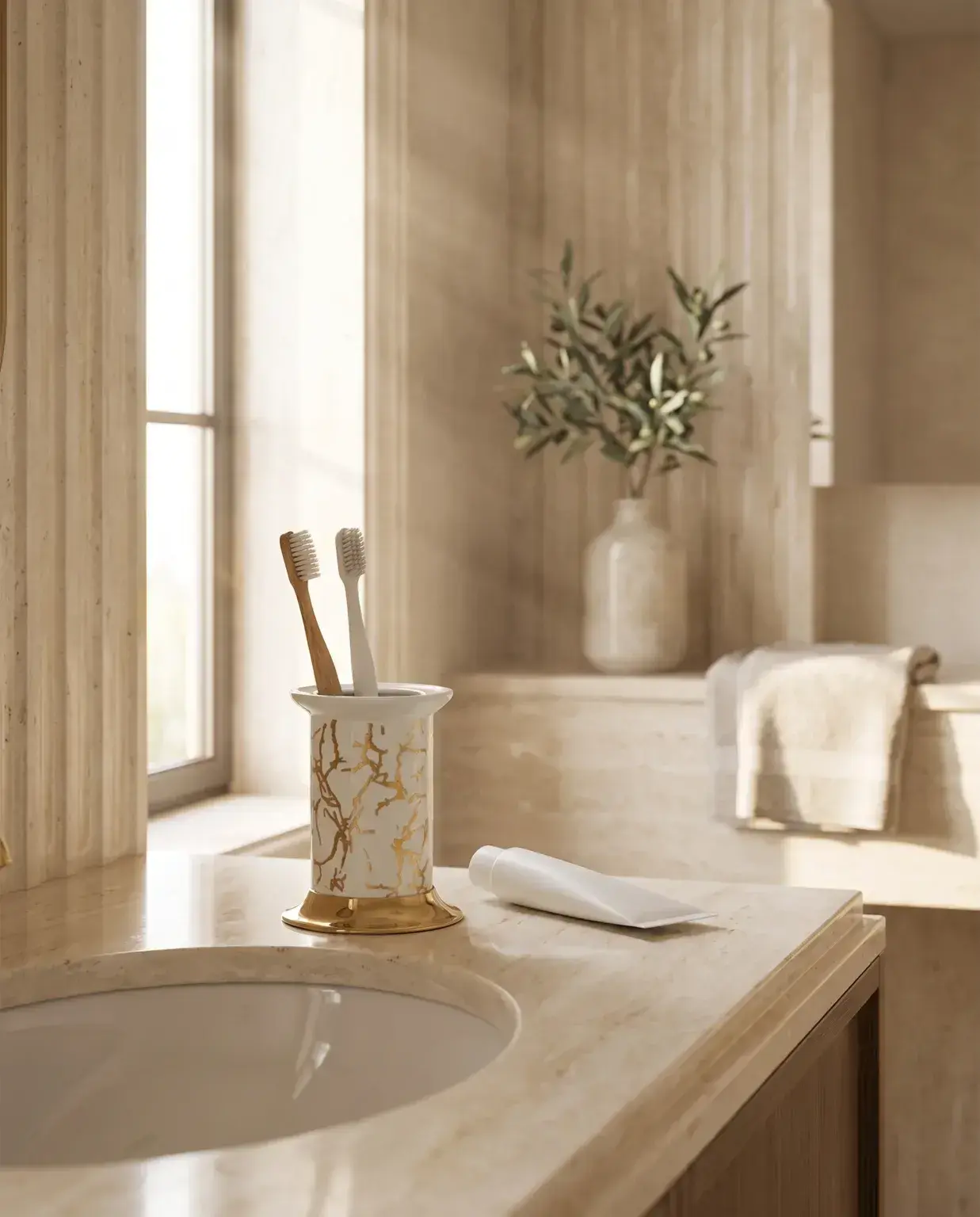 Pure Concept Marble Set Üstü Diş Fırçalık Altın uygulama örneği