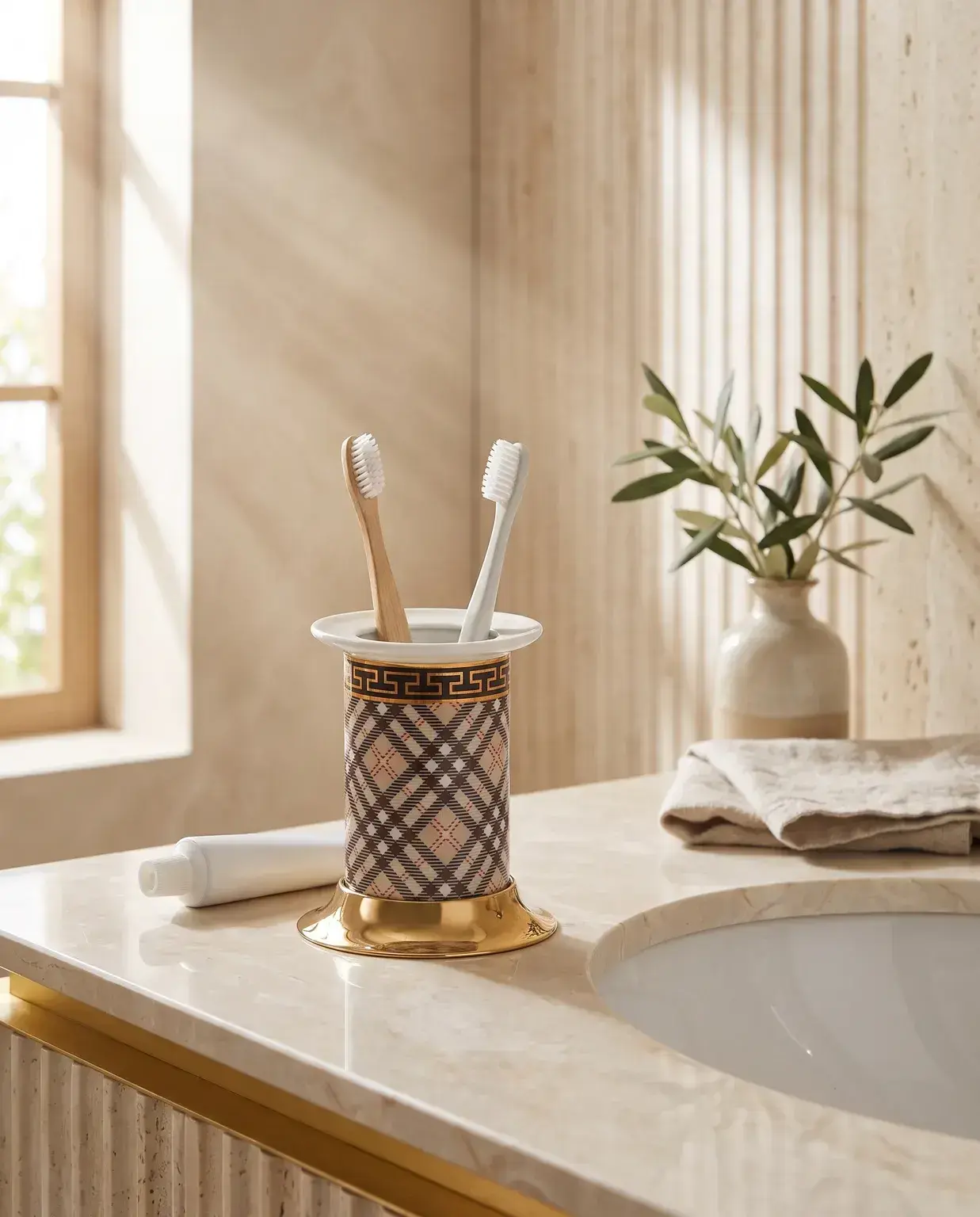 Pure Concept Ekose Set Üstü Diş Fırçalık Altın uygulama örneği