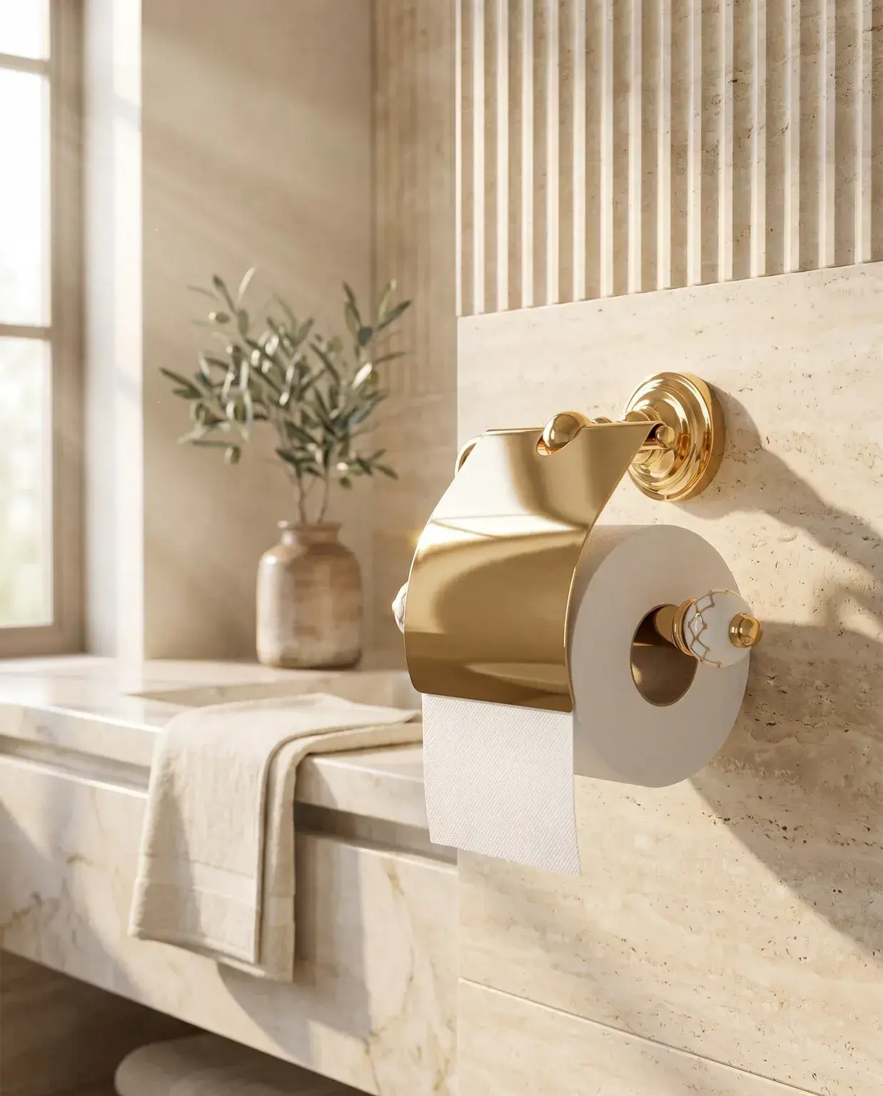 Pure Concept Geometrik Kapaklı Kağıtlık Beyaz Altın uygulama örneği