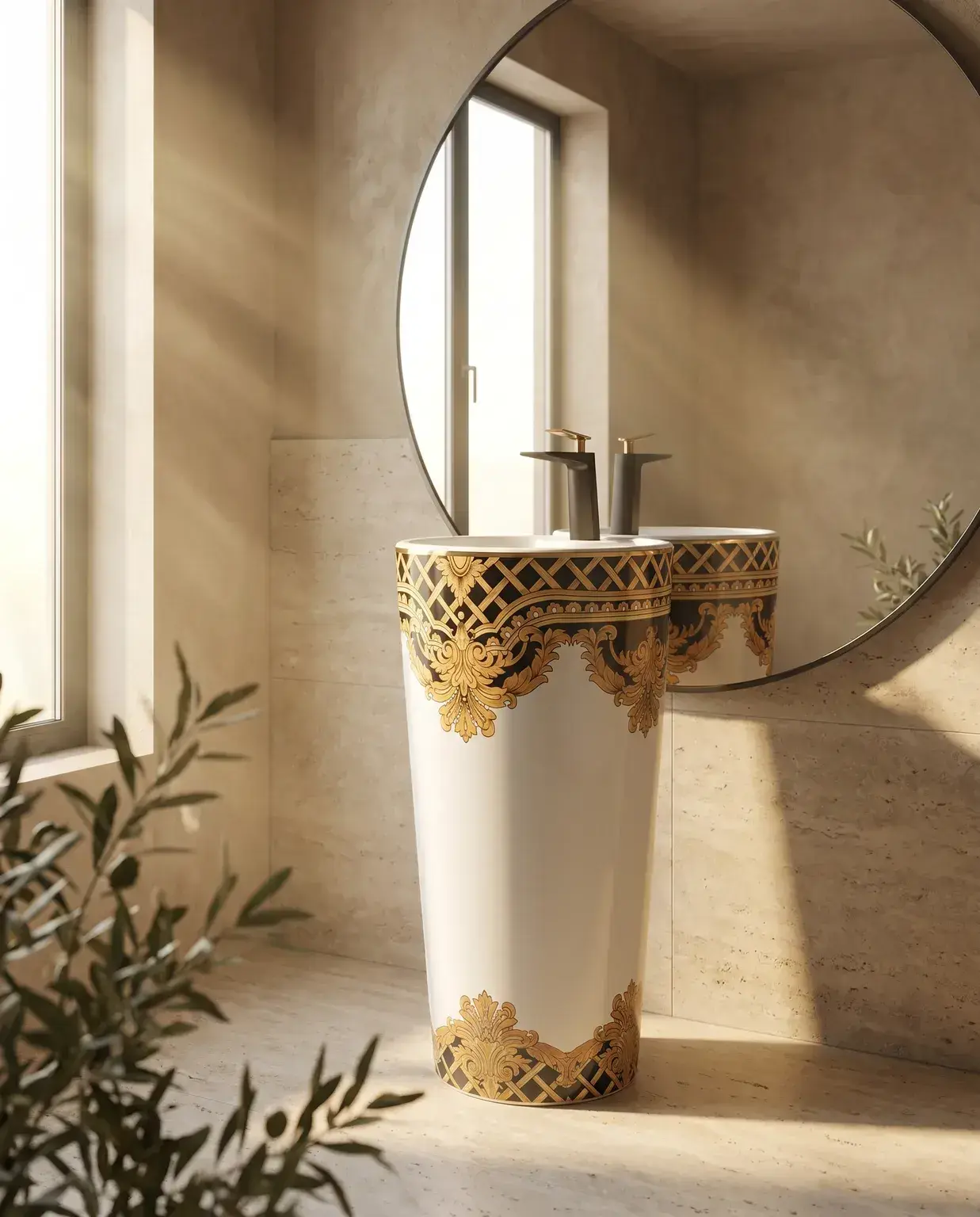 Pure Concept Kleopatra Monoblok Lavabo 40x40 cm Beyaz Altın uygulama örneği