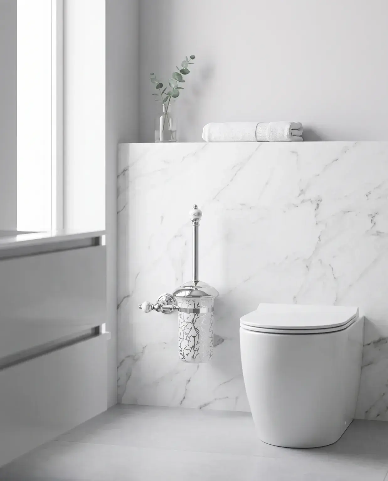 Pure Concept Marble Montajlı Klozet Fırçalık Krom uygulama örneği