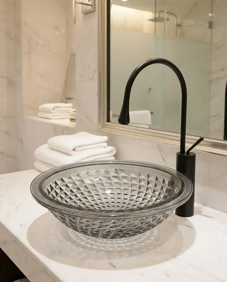 Pure Concept Alder Dekoratif Cam Lavabo 42x42x14 cm Gümüş uygulama örneği