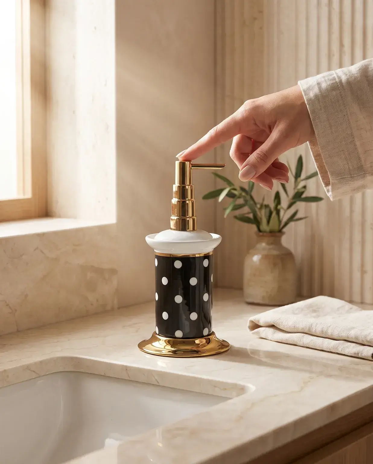 Pure Concept Puantiye Set Üstü Sıvı Sabunluk Siyah uygulama örneği